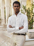 White Cut Away Linen Shirt Slim Fit