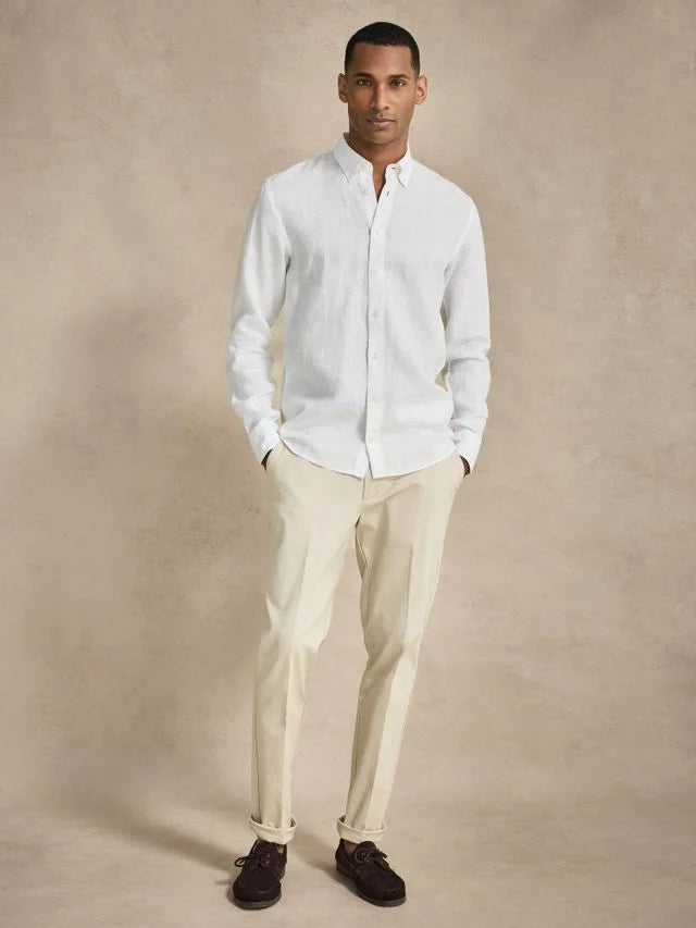 White Button Down Linen Shirt Slim Fit