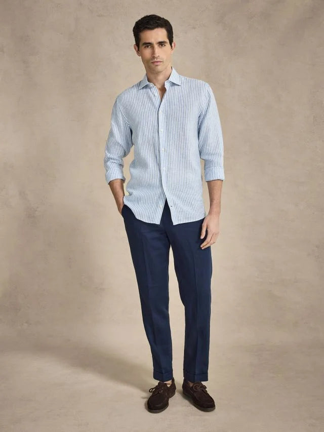 Blue Striped Linen Shirt Slim Fit