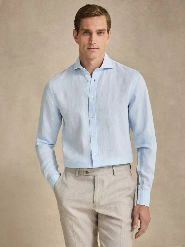 Light Blue Cut Away Linen Shirt Slim Fit