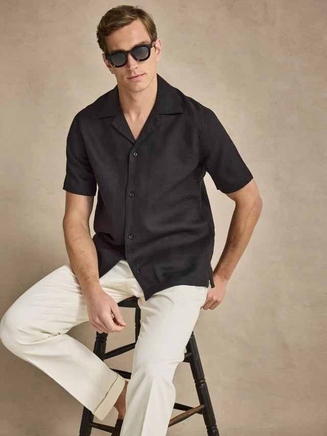 Black Short Sleeve Linen Shirt