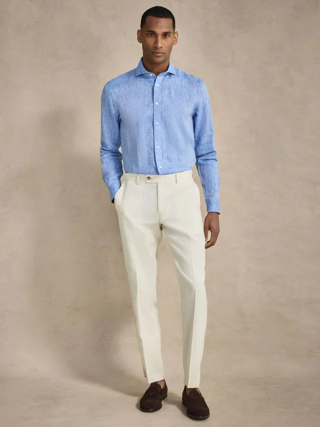 Blue Cut Away Linen Shirt Slim Fit